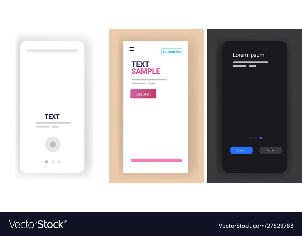 Different mobile app screens set horizontal copy