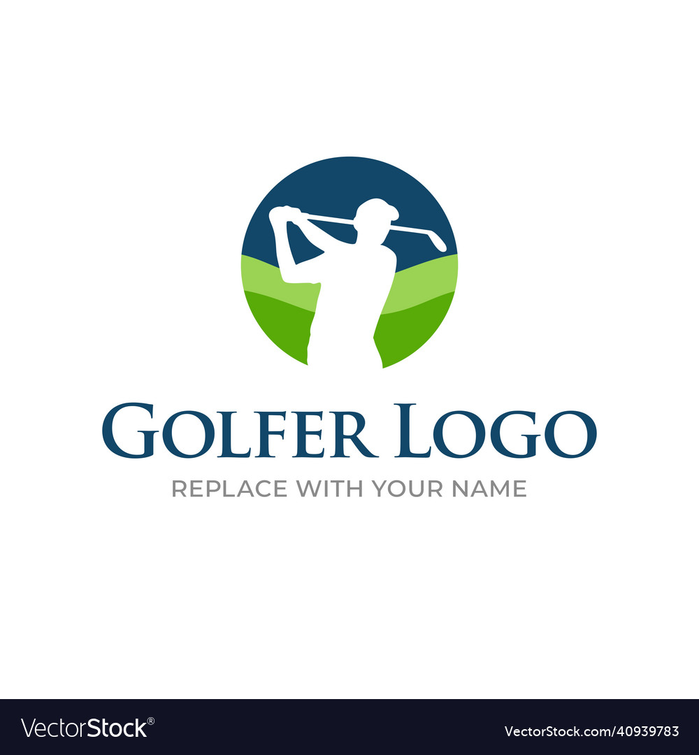 Golfers logo with a players silhouette and grass Vector Image