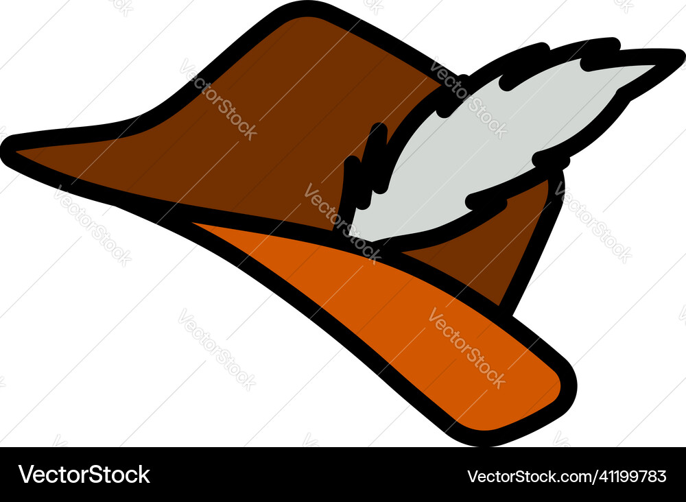 Icon of hunter hat with feather Royalty Free Vector Image