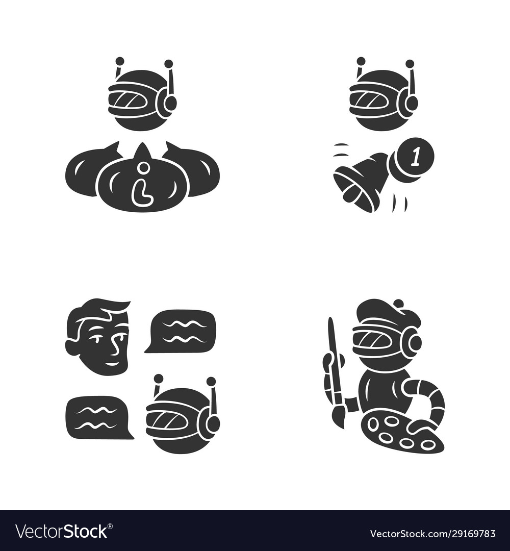 Internet robots glyph icons set chatbot
