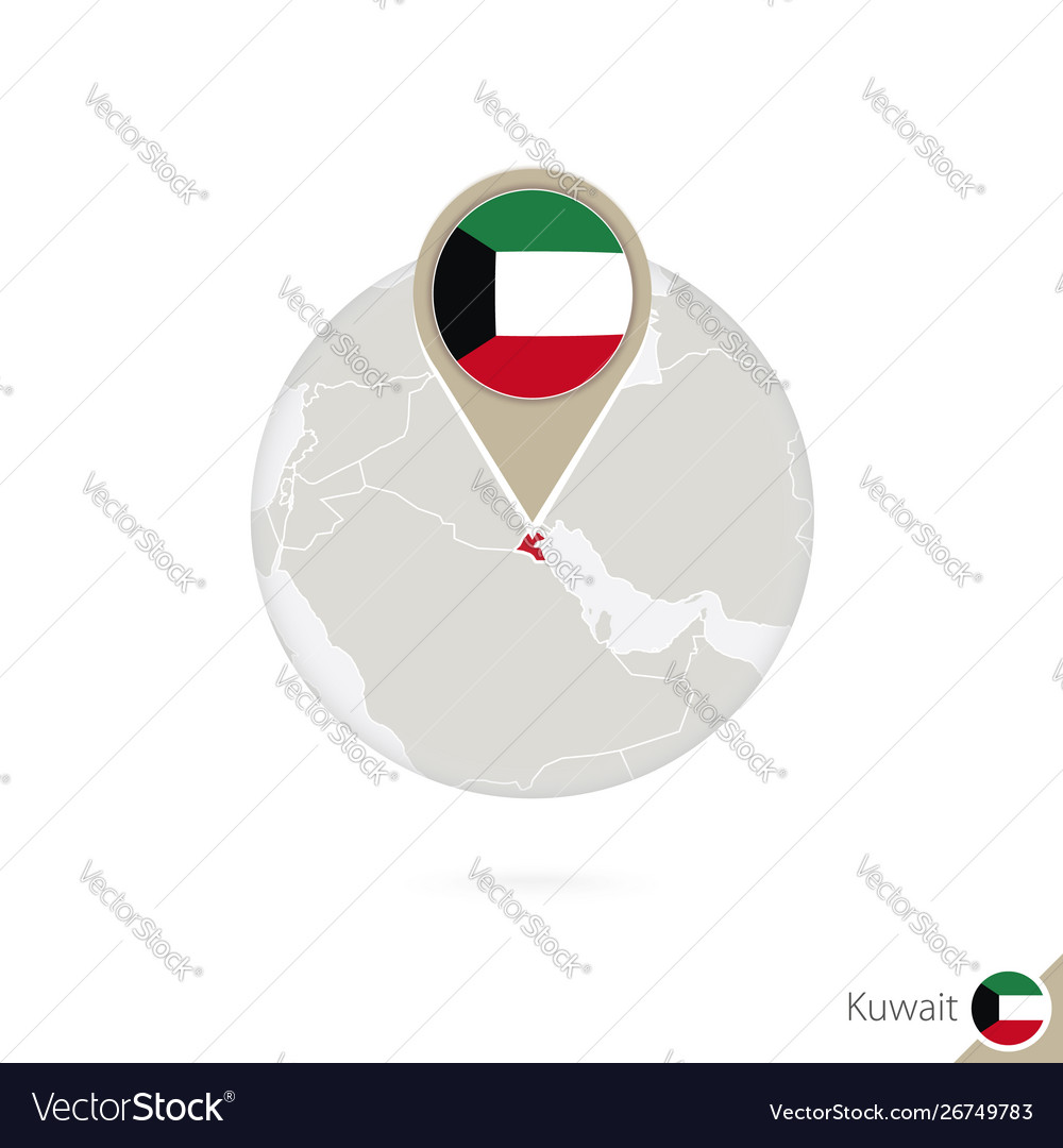 Kuwait map and flag in circle