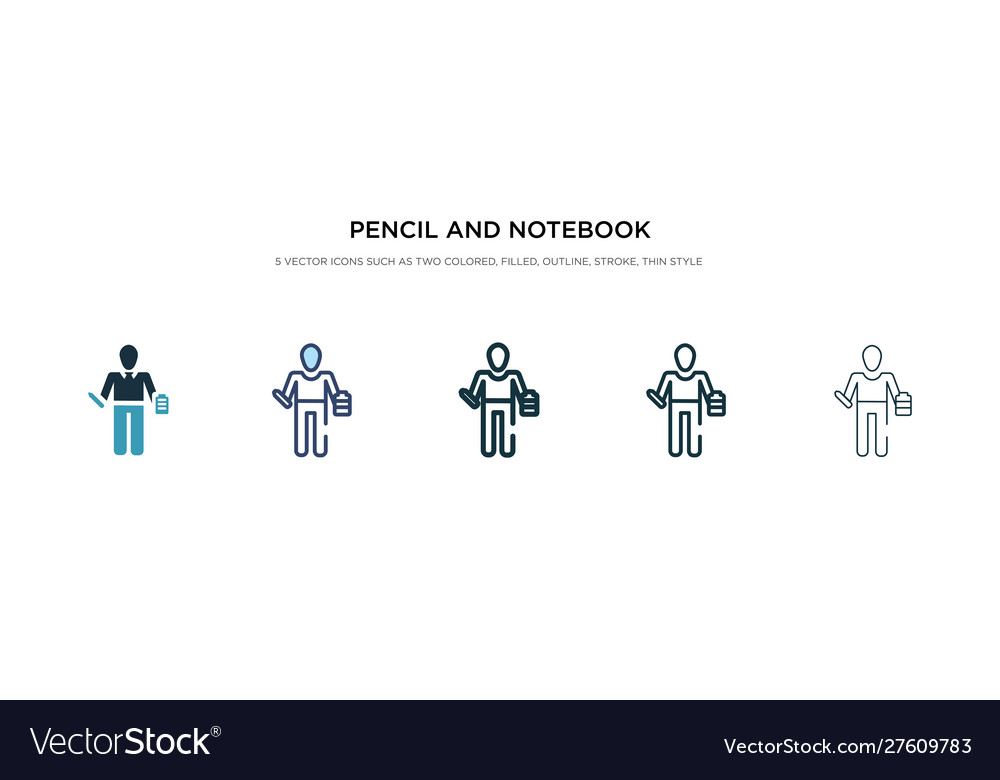 Pencil and notebook icon in different style two