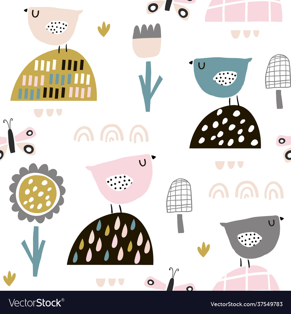 Seamless childish pattern with fairy flowers