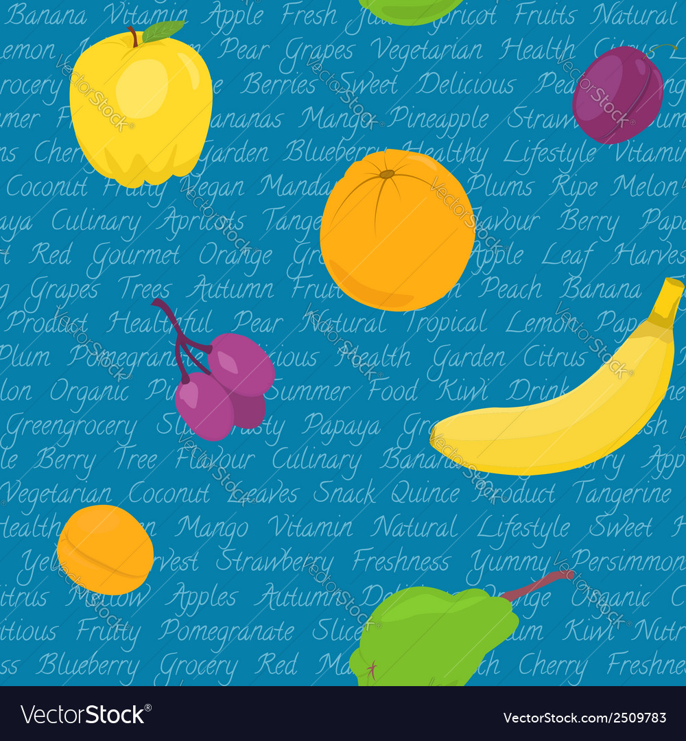 Seamless pattern with fruits and text