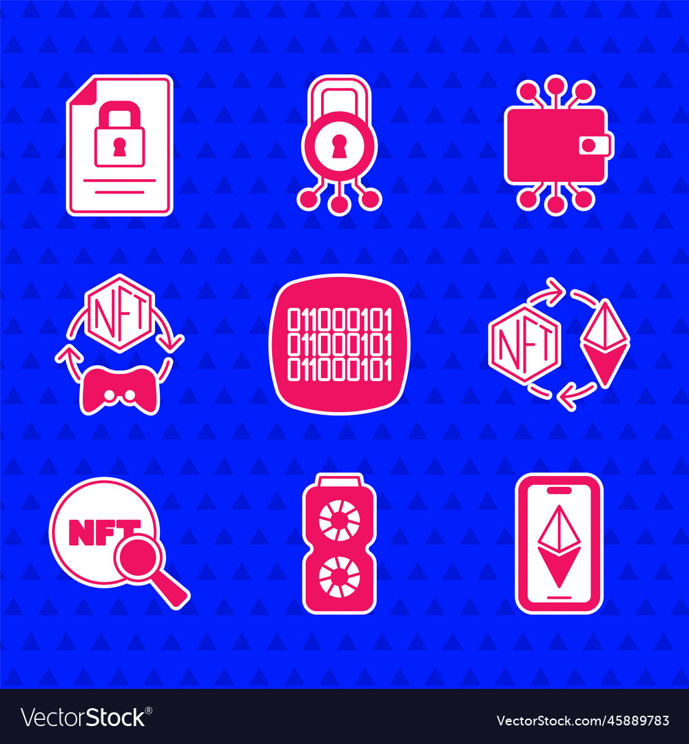 Set binary code video graphic card ethereum eth vector image Set binary code video graphic card ethereum eth