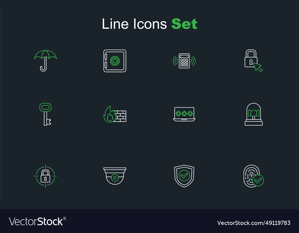 Set line fingerprint shield with check mark vector image Set line fingerprint shield with check mark