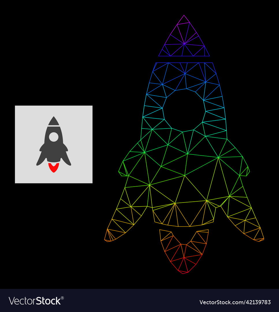Spectral gradient polygonal mesh rocket start icon vector image Spectral gradient polygonal mesh rocket start icon