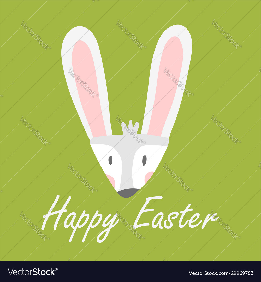 Square greeting card with cute face rabbit