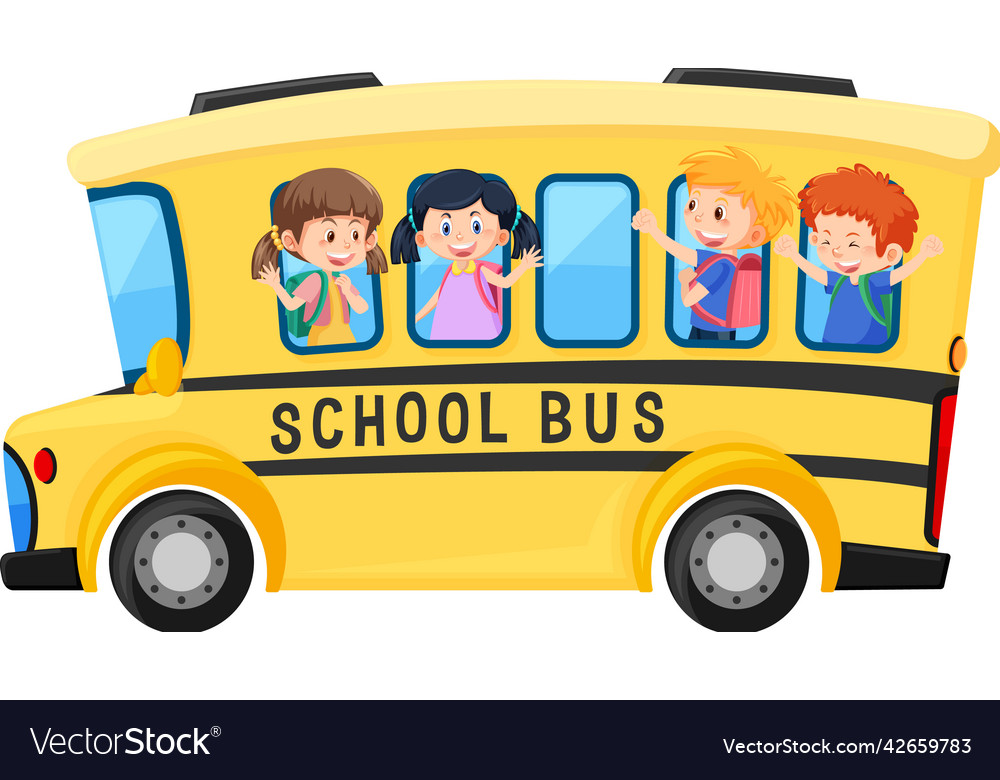 Student in school bus on white background Vector Image