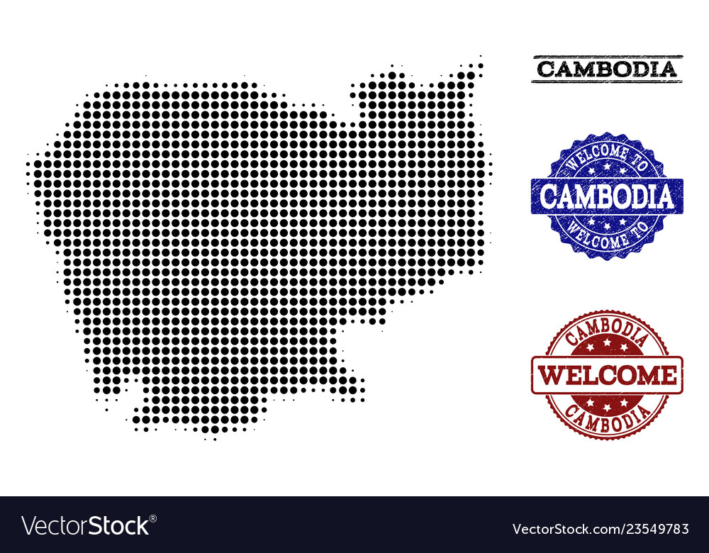 Welcome collage of halftone map cambodia