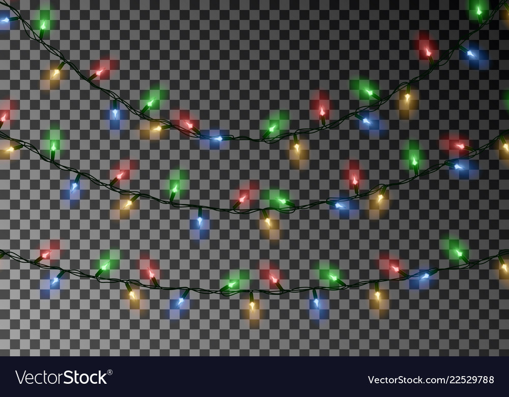 Christmas color lights string transparent effect vector image Christmas color lights string transparent effect