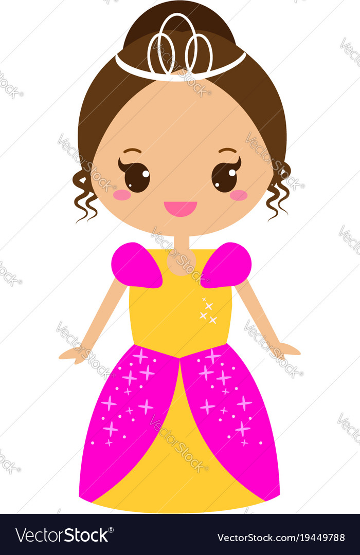 Cute Kawaii Fairy Tale Princess In Long Dress And Vector Image