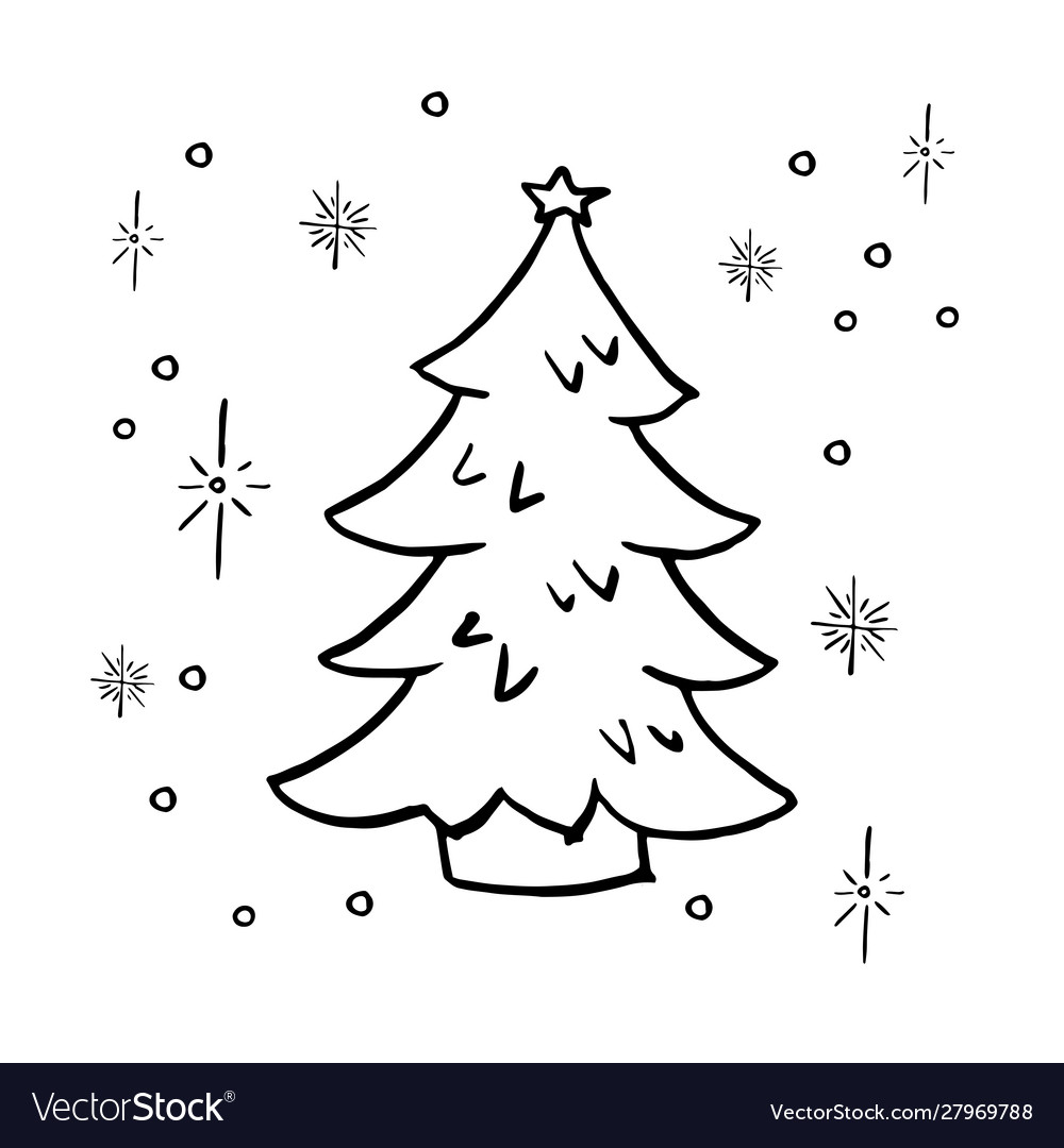 Doodle christmas tree simple hand drawn decorated