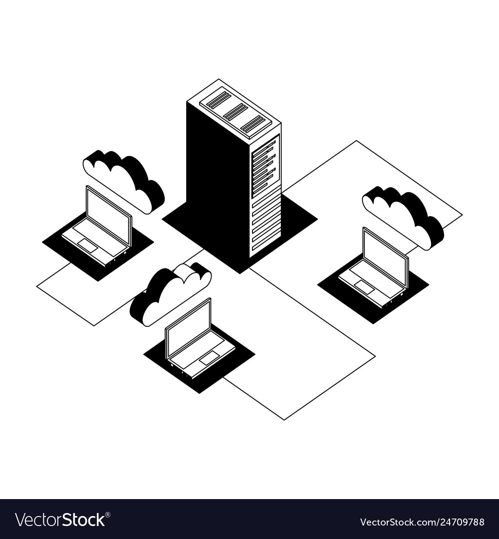 Laptop-Computer mit Cloud Computing und Server vector image Laptop-Computer mit Cloud Computing und Server