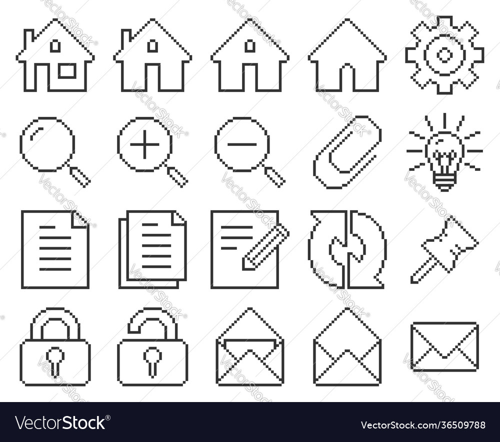 Line pixel icons set user interface 1