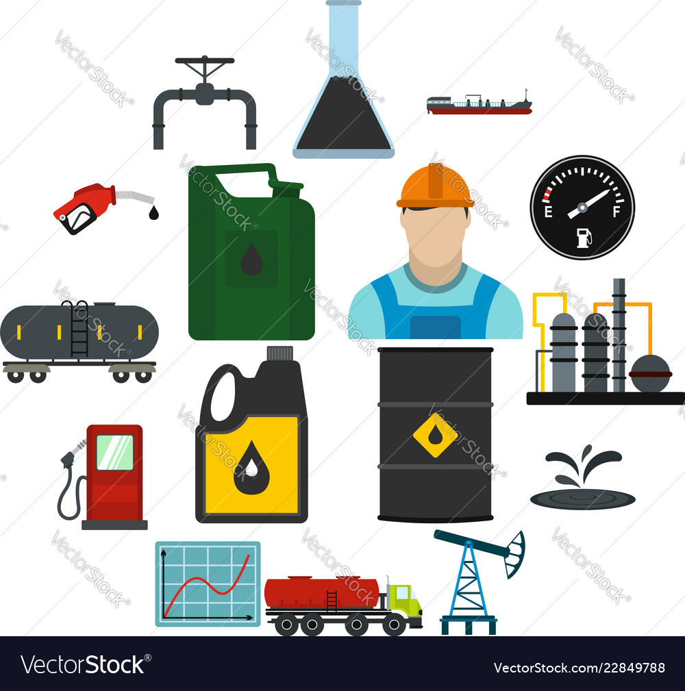 Oil industry flat icons set Royalty Free Vector Image