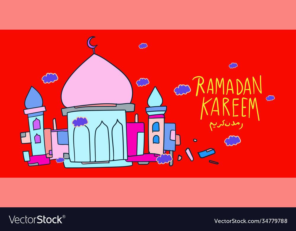 Ramadan kareem mosque kids doodle islamic