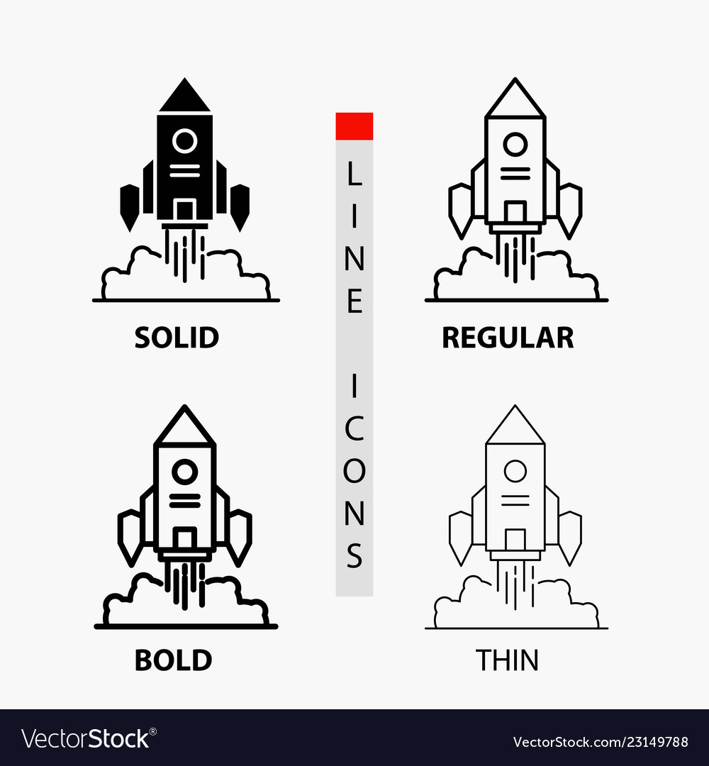 Rocket spaceship startup launch game icon in thin vector image Rocket spaceship startup launch game icon in thin