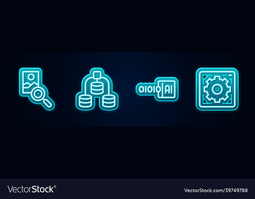 Set line photo retouching server data binary Vector Image Set line photo retouching server data binary