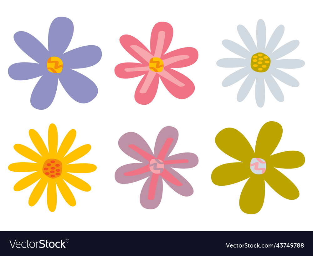 Set of flat spring flower icons isolated on white Vector Image