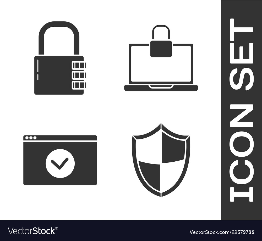 Set shield safe combination lock secure your vector image Set shield safe combination lock secure your