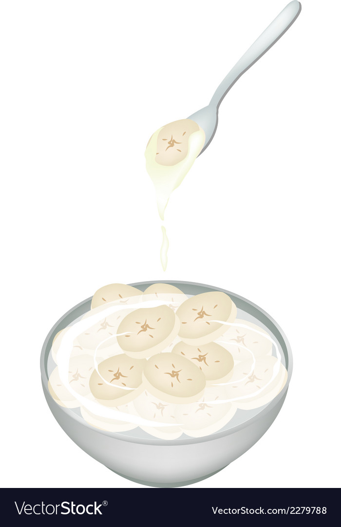 Sliced banana in coconut milk on white background