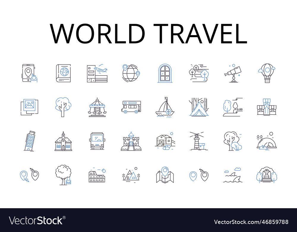 World travel line icons collection global journey Vector Image