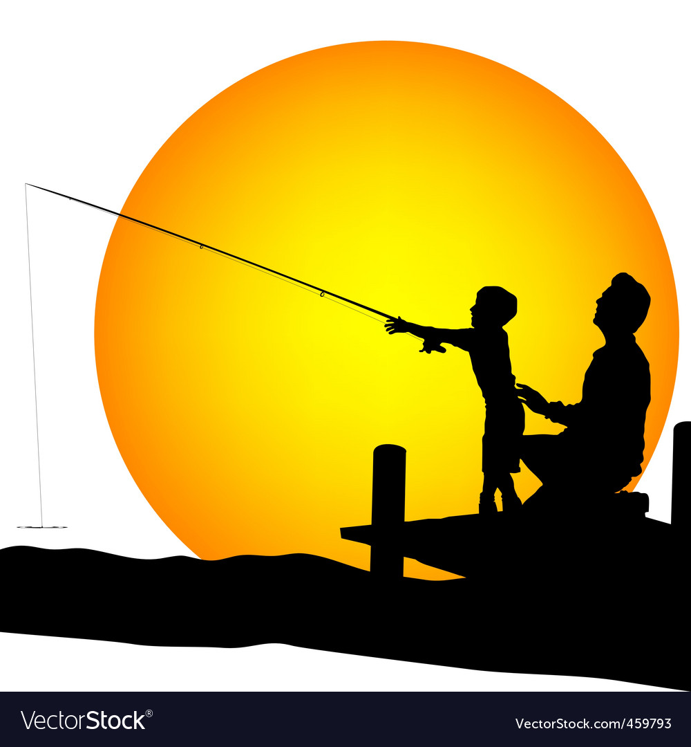 Download Child and man silhouettes fishing Royalty Free Vector Image