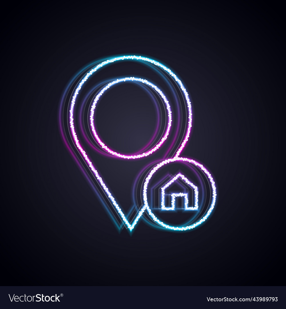 Glowing neon line map pointer with house icon vector image Glowing neon line map pointer with house icon