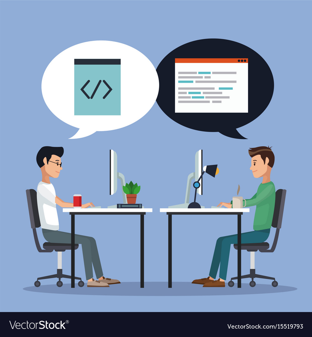 Men Working with Computer Icons