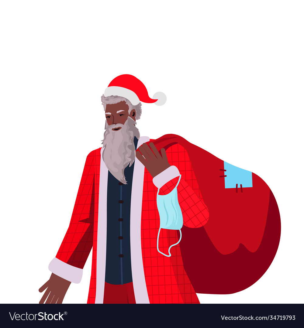 Santa claus holding sack full gifts new year