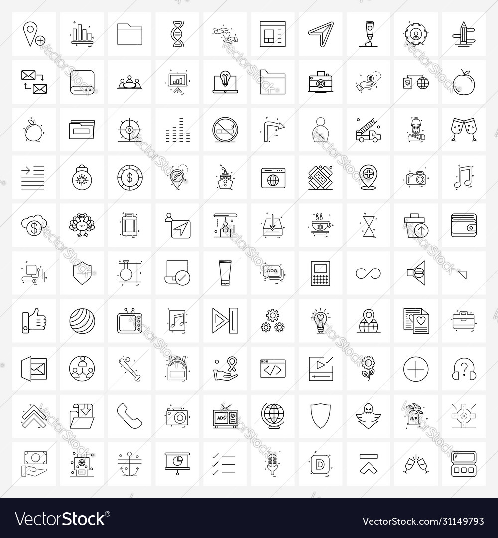 Set 100 simple line icons for web and print