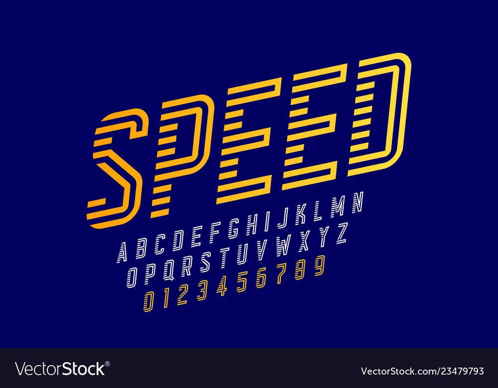 Speed style font alphabet and numbers Royalty Free Vector