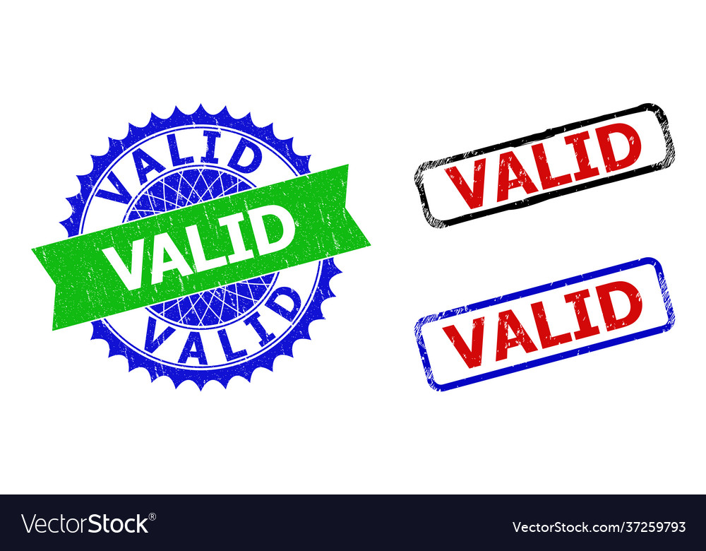 Valid Rosette And Rectangle Bicolor Stamp Seals Vector Image