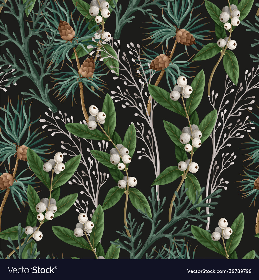 Botanical Pine Seamless Pattern