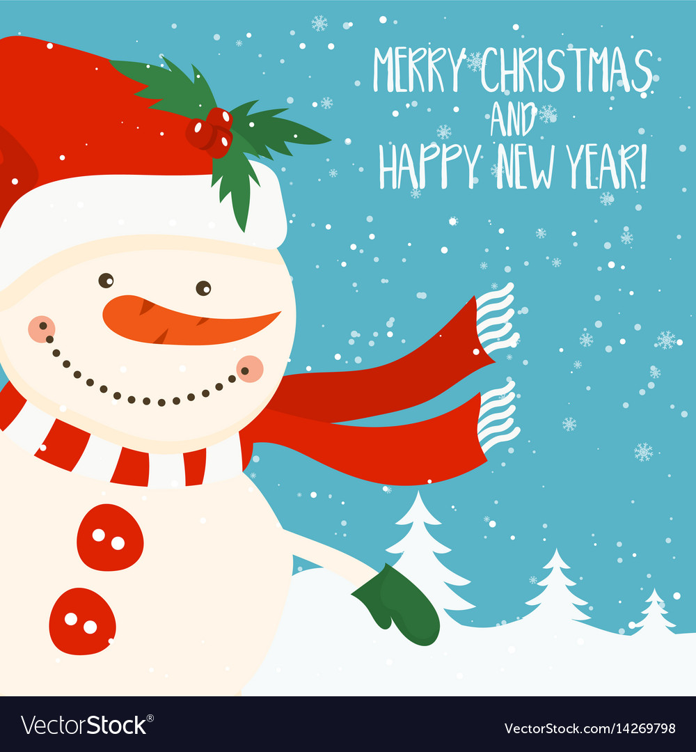 Cartoon for holiday theme with snowman on winter Vector Image