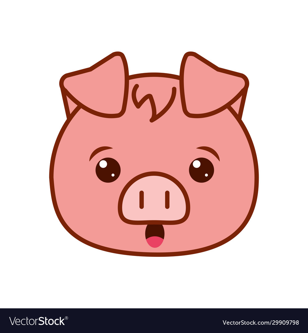 Cute kawaii pig cartoon line and fill style icon