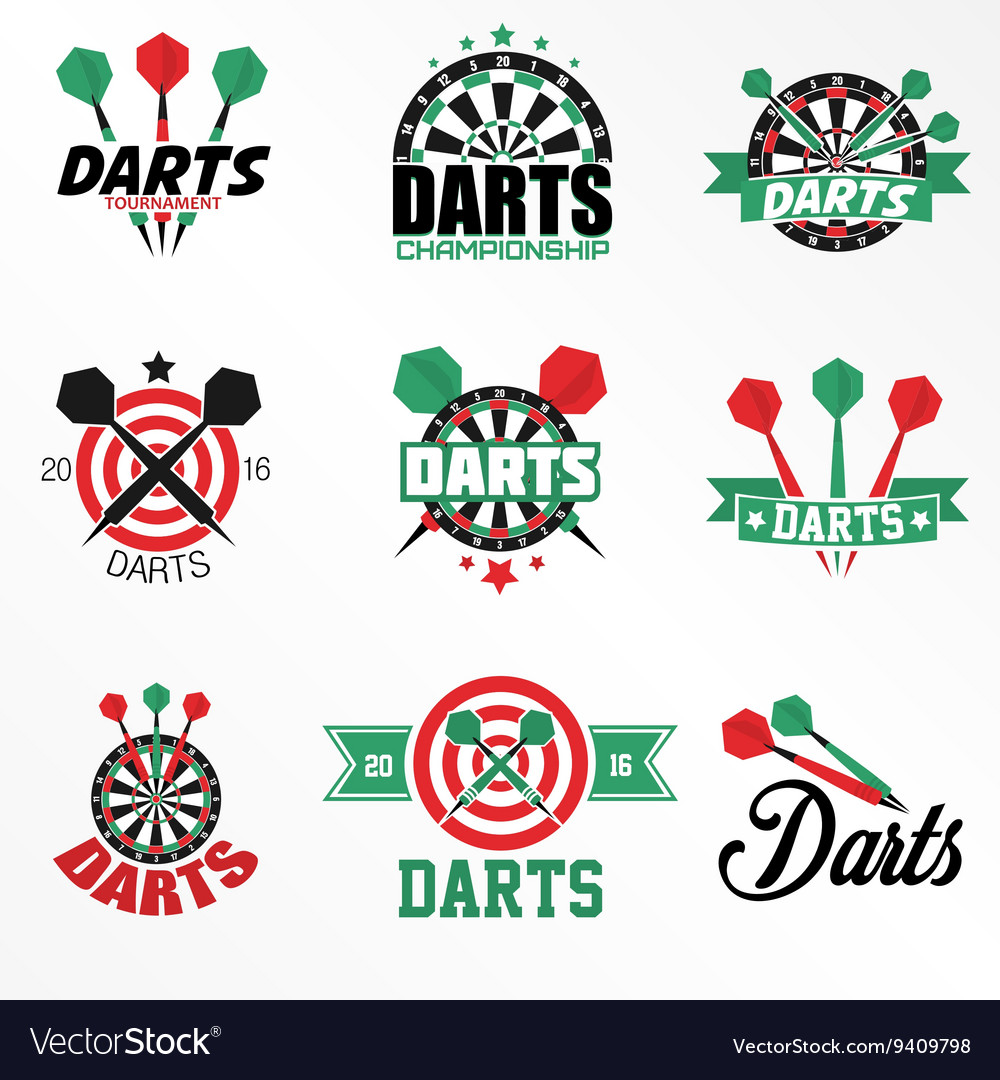 Darts labels and icons set Royalty Free Vector Image