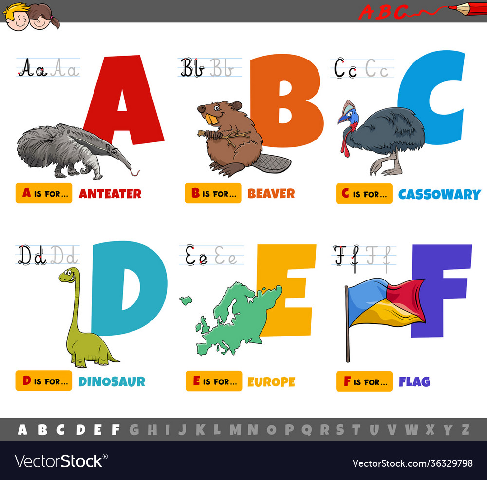 Educational cartoon alphabet letters for kids Vector Image