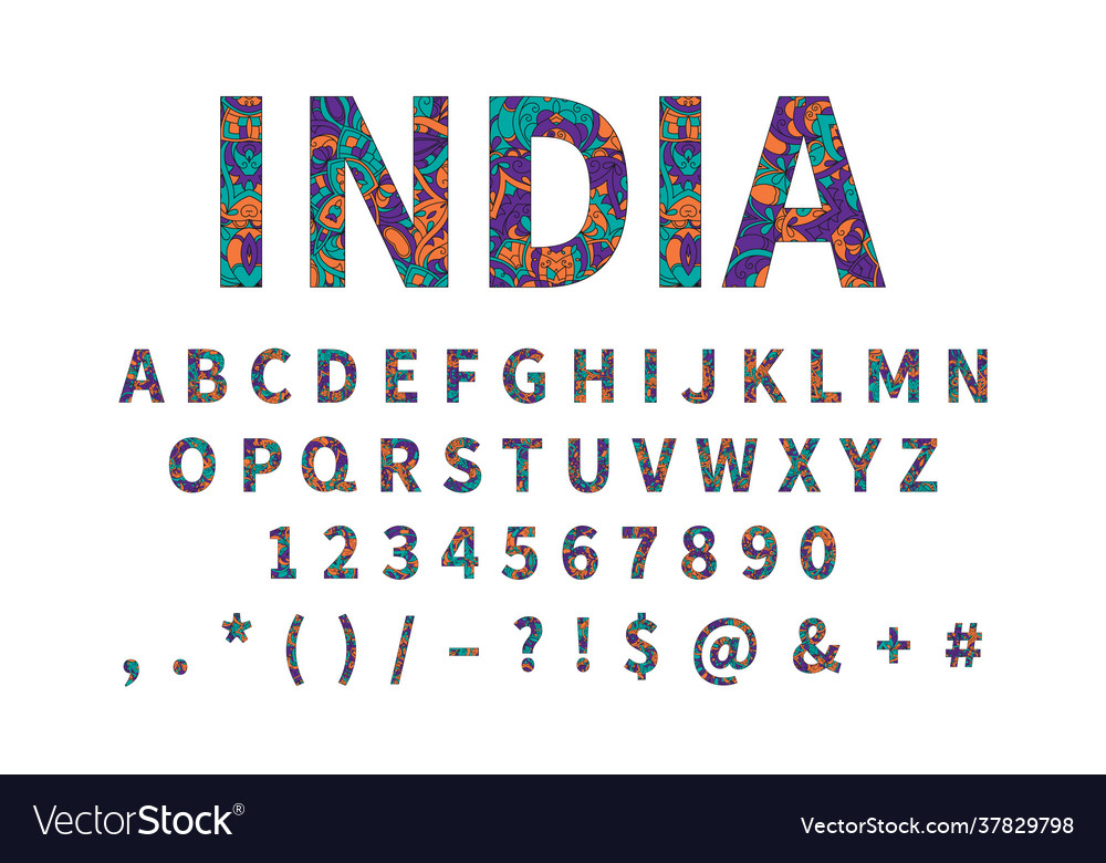 Ethnic font ornament alphabet abc set vector image Ethnic font ornament alphabet abc set