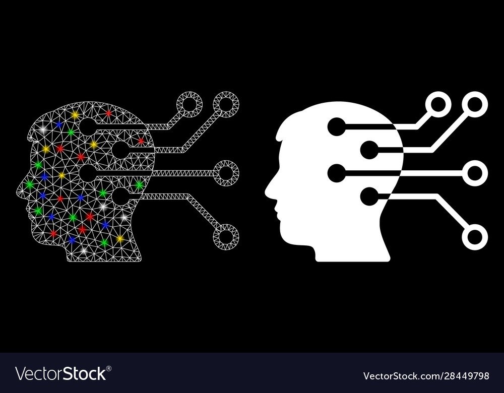 Glossy mesh 2d brain interface circuit icon