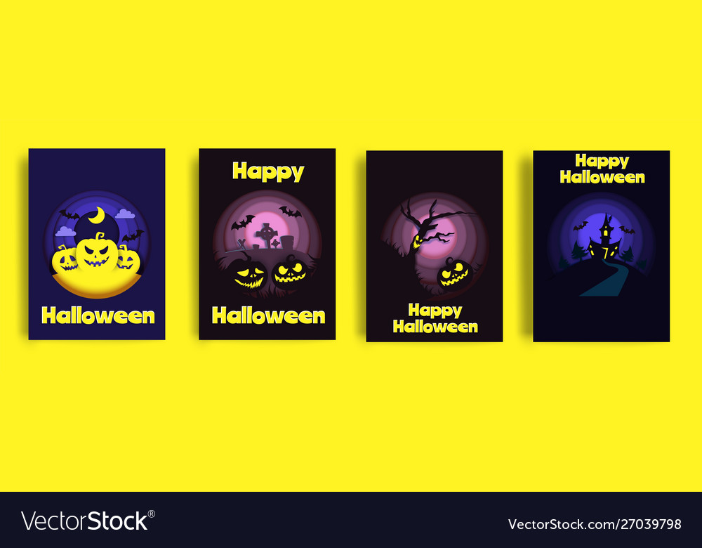 Happy halloween card set paper cut vector image Happy halloween card set paper cut