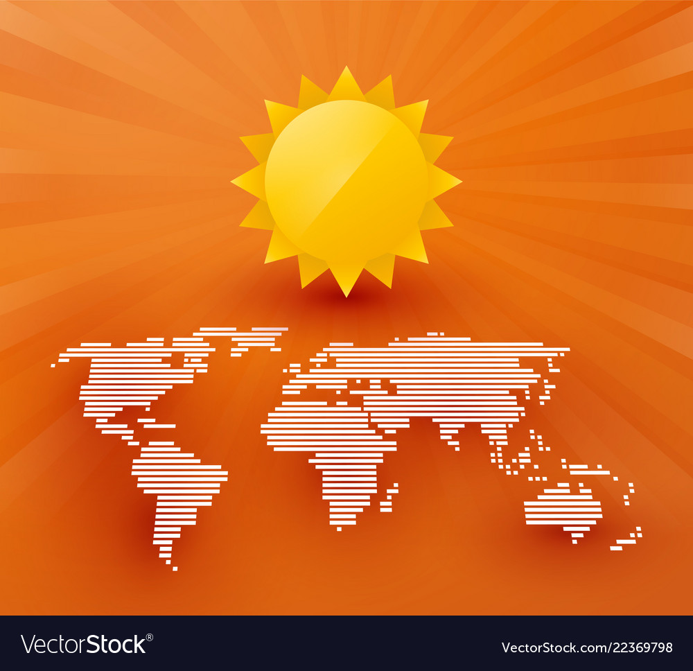 Map of the world with sun and rays Royalty Free Vector Image