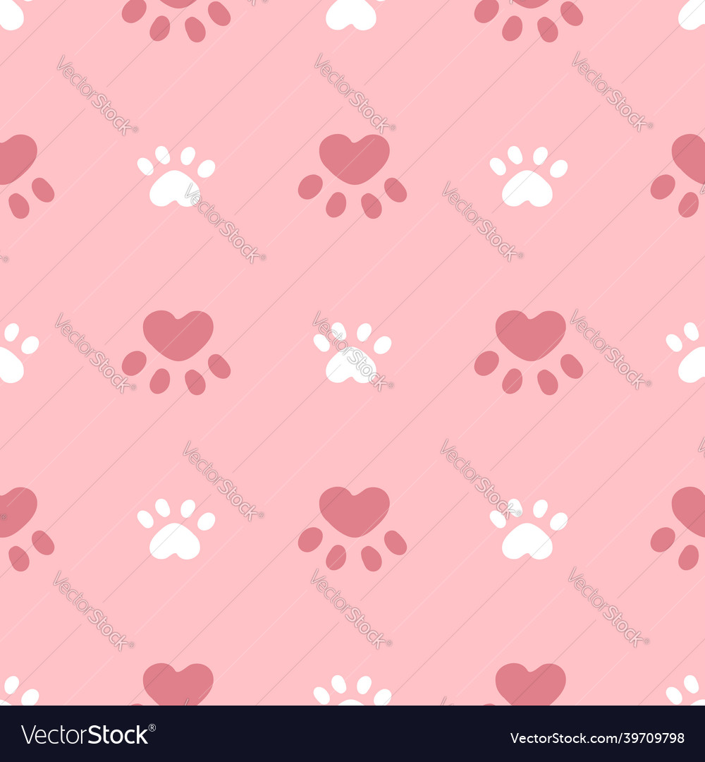 Pink and white cat or dog seamless pattern meow