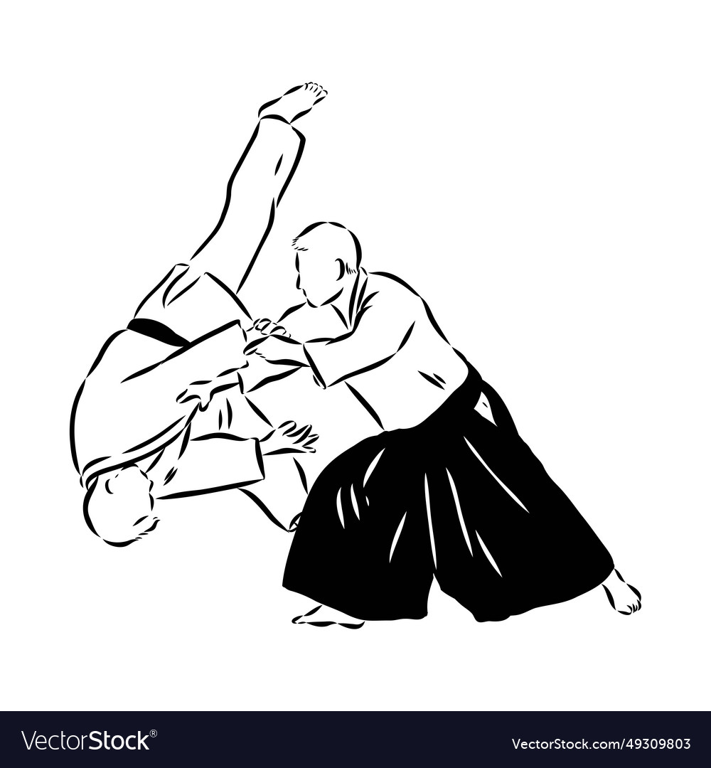 Aikido combat between athletes stylized Royalty Free Vector