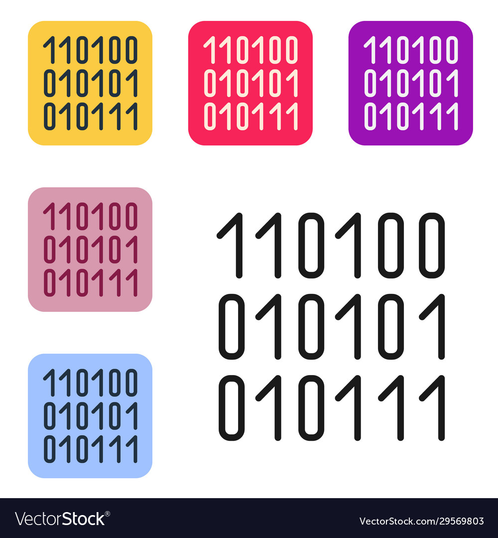 Black line binary code icon isolated on white