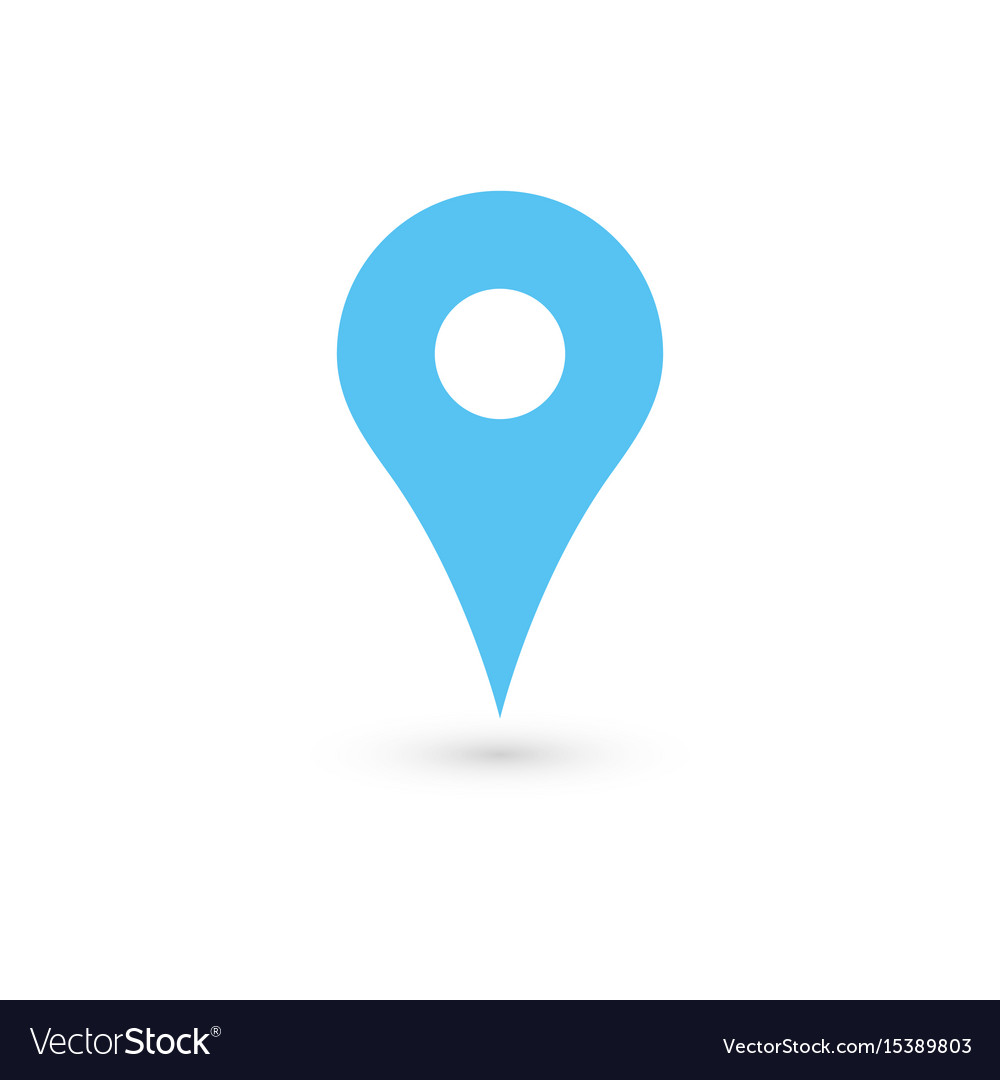 Blue map pointer with dropped shadow on white