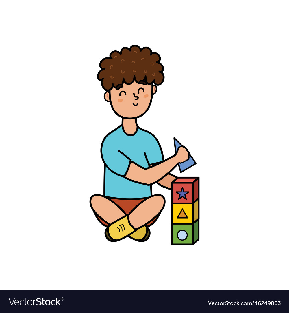 Cute little boy sitting playing and making Vector Image