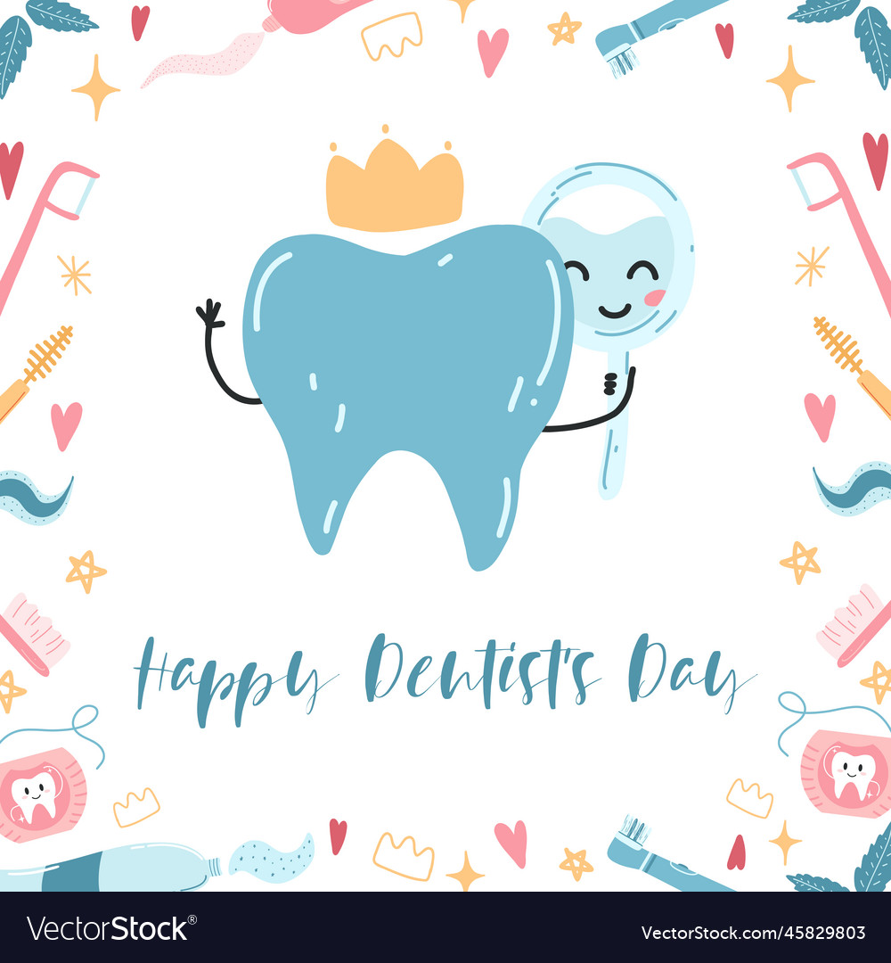 Happy dentists day poster of tooth and oral care