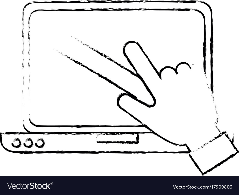 Laptop computer with hand user touching